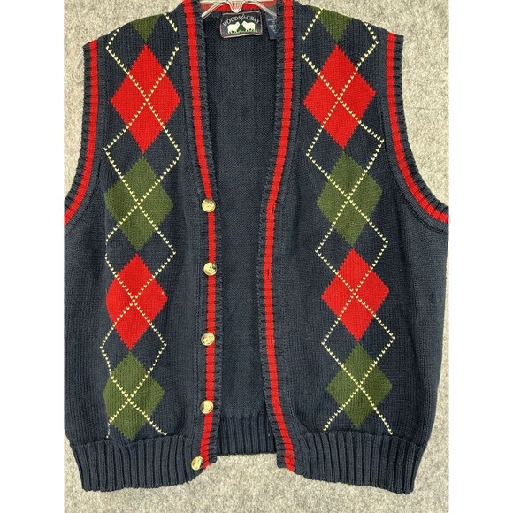 Vintage Woods & Gray Cardigan Men’s Large Argyle Knit Grandpa Retro Academia - Picture 4 of 8
